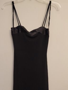 City Triangles Black Satin Slip Dress with Thin Straps